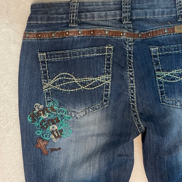 Cowgirl‎ Tuff Spirit Embroidered Embellished Western Rodeo Bootcut Jean Women 33 - Picture 11 of 13